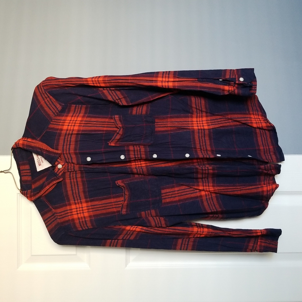 Mossimo supply co XXL long sleeve flannel button up boyfriend fit orange/blue